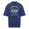 Balenciaga SS21 løpetrøye for menn med mønstertrykk og logo, løs passform, kort ermet, blå 641614TJVK64866