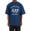 Balenciaga SS21 løpetrøye for menn med mønstertrykk og logo, løs passform, kort ermet, blå 641614TJVK64866