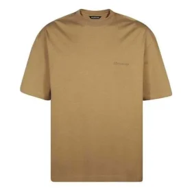 Balenciaga SS21 løstsittende T-skjorte med rund hals, brodert alfabetlogo og korte ermer for menn, khaki 612966TJV879504