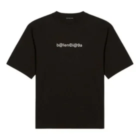 Balenciaga-T-skjorte for menn med symbolisk rund hals og alfabet-trykk, kort ermet, svart 620969TIV501070
