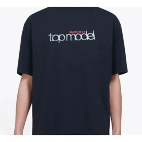 Balenciaga-top for menn, retro-strikket, slim fit, korte ermer, svart 612966TIV821000