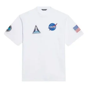 Balenciaga x NASA Crossover FW21 for menn, løs passform, rund hals, korte ermer, hvit 651795TKVD79040