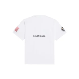 Balenciaga x NASA Crossover FW21 for menn, løs passform, rund hals, korte ermer, hvit 651795TKVD79040