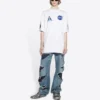 Balenciaga x NASA Crossover FW21 for menn, løs passform, rund hals, korte ermer, hvit 651795TKVD79040