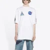 Balenciaga x NASA Crossover FW21 for menn, løs passform, rund hals, korte ermer, hvit 651795TKVD79040