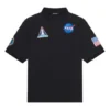 Balenciaga x NASA Crossover FW21 romfartsmønstret bomullspique-skjorte i ensfarget svart for menn 662493TKVG11070