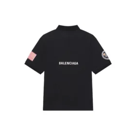 Balenciaga x NASA Crossover FW21 romfartsmønstret bomullspique-skjorte i ensfarget svart for menn 662493TKVG11070