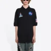 Balenciaga x NASA Crossover FW21 romfartsmønstret bomullspique-skjorte i ensfarget svart for menn 662493TKVG11070