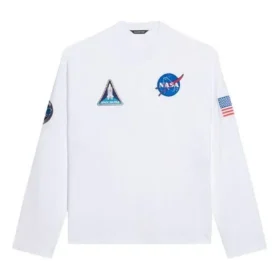Balenciaga x NASA Crossover Space Printing langermet T-skjorte med rund hals for menn, hvit 662496TKVD79040