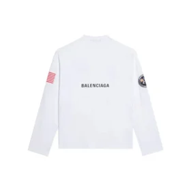 Balenciaga x NASA Crossover Space Printing langermet T-skjorte med rund hals for menn, hvit 662496TKVD79040