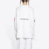 Balenciaga x NASA Crossover Space Printing langermet T-skjorte med rund hals for menn, hvit 662496TKVD79040