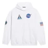 Balenciaga x NASA FW21 Crossover Logo bomullsklassiker med hette og løse lange ermer for menn, hvit 651799TKVD89040