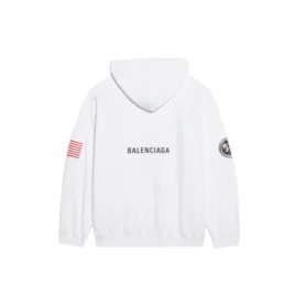 Balenciaga x NASA FW21 Crossover Logo bomullsklassiker med hette og løse lange ermer for menn, hvit 651799TKVD89040 Balenciaga x NASA FW21 Crossover Logo bomullsklassiker med hette og løse lange ermer for menn, hvit 651799TKVD89040