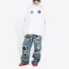 Balenciaga x NASA FW21 Crossover Logo bomullsklassiker med hette og løse lange ermer for menn, hvit 651799TKVD89040