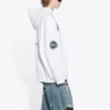 Balenciaga x NASA FW21 Crossover Logo bomullsklassiker med hette og løse lange ermer for menn, hvit 651799TKVD89040