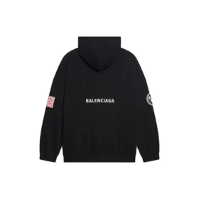 Balenciaga x NASA FW21 Crossover Logo Cotton Classic med hette, løs passform og lange ermer for menn, svart 651799TKVD81070 Balenciaga x NASA FW21 Crossover Logo Cotton Classic med hette, løs passform og lange ermer for menn, svart 651799TKVD81070