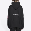 Balenciaga x NASA FW21 Crossover Logo Cotton Classic med hette, løs passform og lange ermer for menn, svart 651799TKVD81070