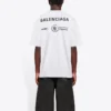Balenciaga x WFP 1. generasjon crossover-trykt logo-genser med rund hals og korte ermer for menn, grå 612966THV841167