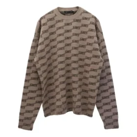 BB strikket genser med rund hals og mønster over hele «Beige» 733859T32539378