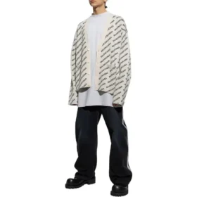 Cardigan med logo overalt «Chalky White Black» 736248T32339054