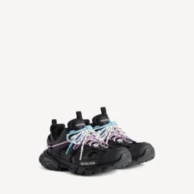 Damesko Track sneaker med snørebånd i svart/rosa/blå/beige