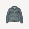 Denim-jakke for damer i skitten vintageblå