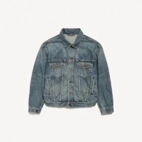 Denim-jakke for damer i skitten vintageblå