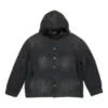 Denim-jakke med hette og knapper, bleket effekt «Black» 724653TNW541129