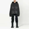 Denim-jakke med hette og knapper, bleket effekt «Black» 724653TNW541129