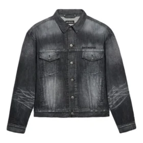 Denimjakke med logo på ryggen, stor passform «Fake Wash Black» 620728TIW435720