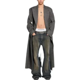 Dobbeltradet rutete frakk «Black Grey» 704488TMU021070
