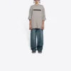 Enfarget med alfabet-trykk, hull, rund hals, korte ermer, unisex, grå 661715TKVD58174