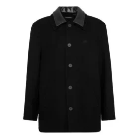 Frakk i ullblanding med dobbel krage «Black» 626314TIU071000
