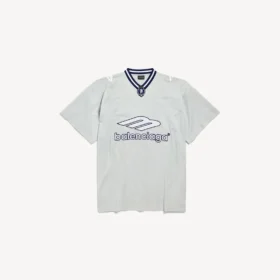 Herre 3b fotball-T-skjorte med V-hals, oversized, i grått/hvitt