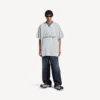 Herre 3b fotball-T-skjorte med V-hals, oversized, i grått/hvitt
