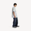 Herre 3b fotball-T-skjorte med V-hals, oversized, i grått/hvitt