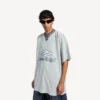 Herre 3b fotball-T-skjorte med V-hals, oversized, i grått/hvitt