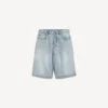 Herre-shorts i denim med presset passform i bleket lysblått