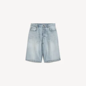Herre-shorts i denim med presset passform i bleket lysblått