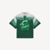 Herre-skjorte med ekstrem tie-dye-mønster og korte ermer i grønn/hvit