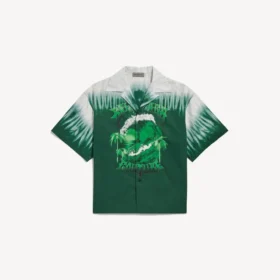 Herre-skjorte med ekstrem tie-dye-mønster og korte ermer i grønn/hvit