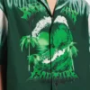 Herre-skjorte med ekstrem tie-dye-mønster og korte ermer i grønn/hvit