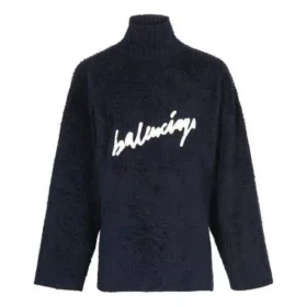 Jersey-genser med turtleneck og skriblet logo i børstet bomull «Navy» 625935T31828065