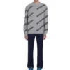Joggebluse i ullblanding med logo over hele, rund hals «Grey Black» 555481T14711262