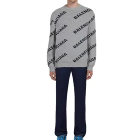 Joggebluse i ullblanding med logo over hele, rund hals «Grey Black» 555481T14711262