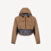 Kort jakke i techwear-stil for kvinner i kamelfarge