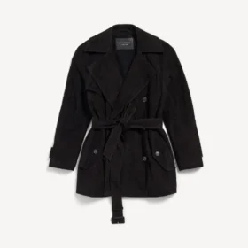 Kort trenchcoat i kokongmodell for damer i svart