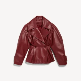 Kort trenchcoat med folder for damer i burgunder