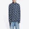 Kortærmet skjorte med Scribble-logo, stor passform «Midnight Blue» 662983TLLJ48502