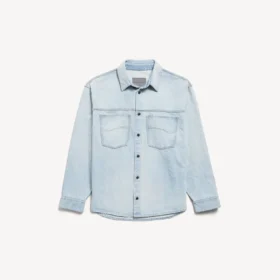 Langermet denimskjorte for menn i lyseblått